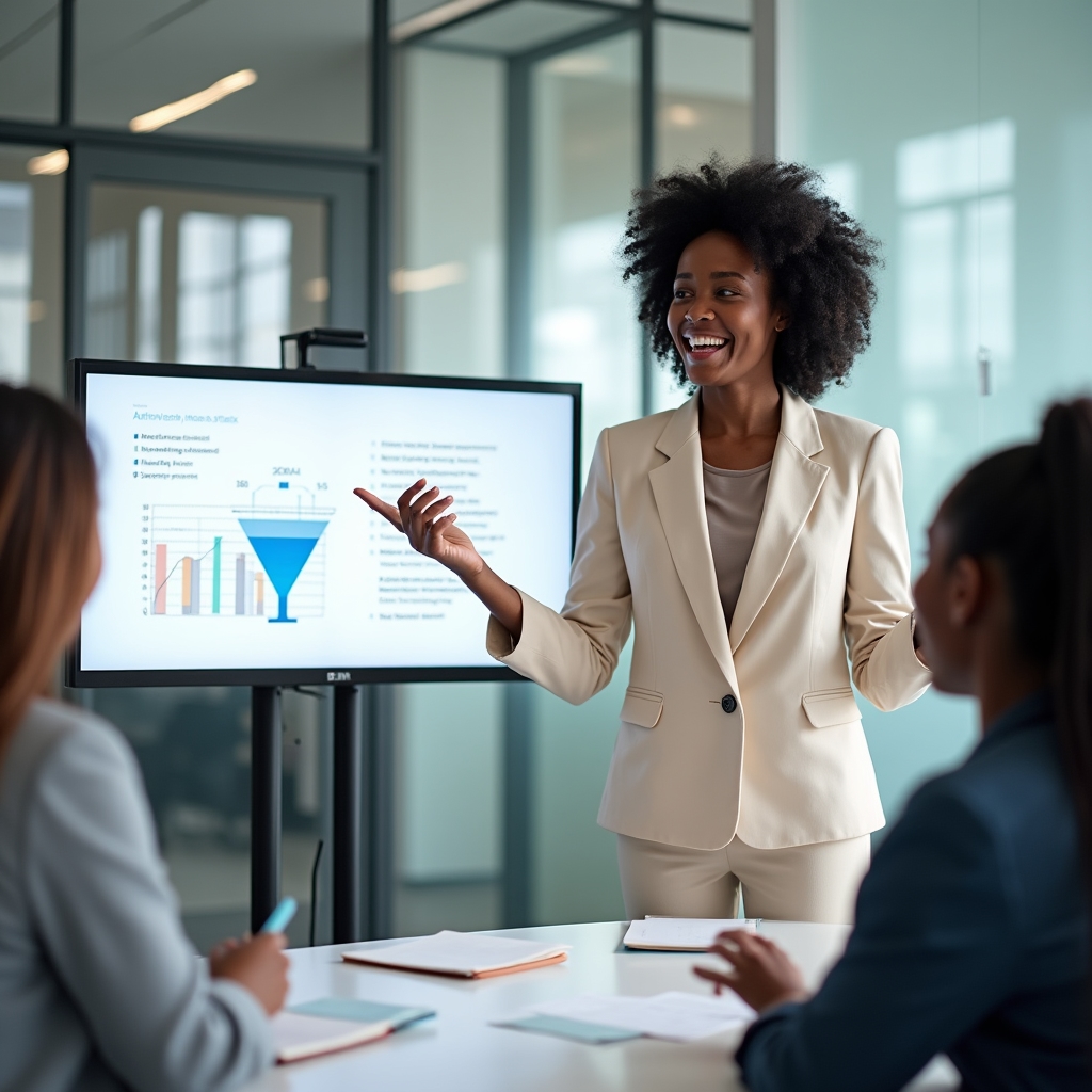 Senior analyst presenting attribution findings to a strategy team